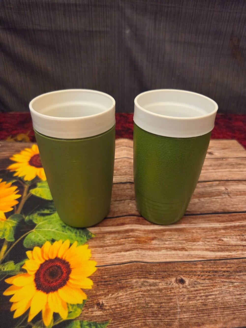 2  Therm-O-Ware Drinking Tumbler Insulated Cup Olive Green Mid Century**READ**!!